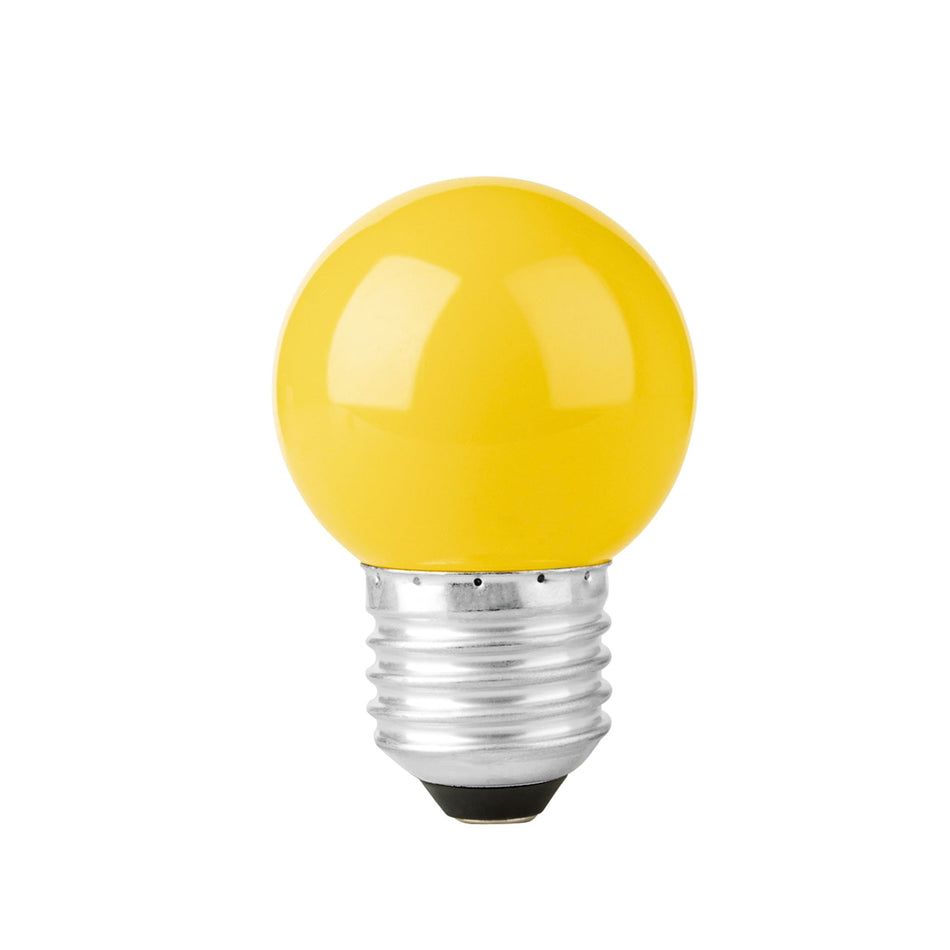 Lámpara LED tipo bulbo G45 1 W color amarillo, caja, Volteck SKU LED-1AM0