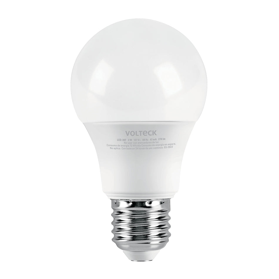 Lámpara LED A19 3 W (equiv. 25 W) luz de día blíster Volteck SKU LED-30F0