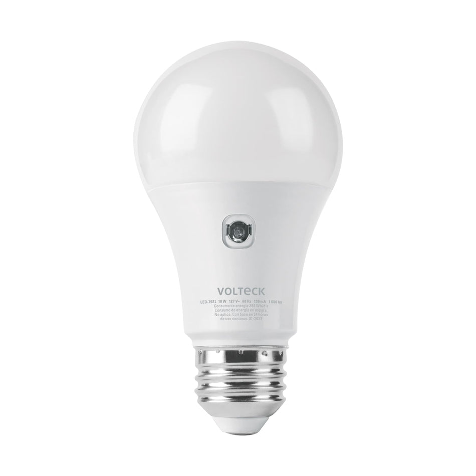 Lámpara LED tipo bulbo A19 10 W con sensor de luz, Volteck SKU LED-75SL0