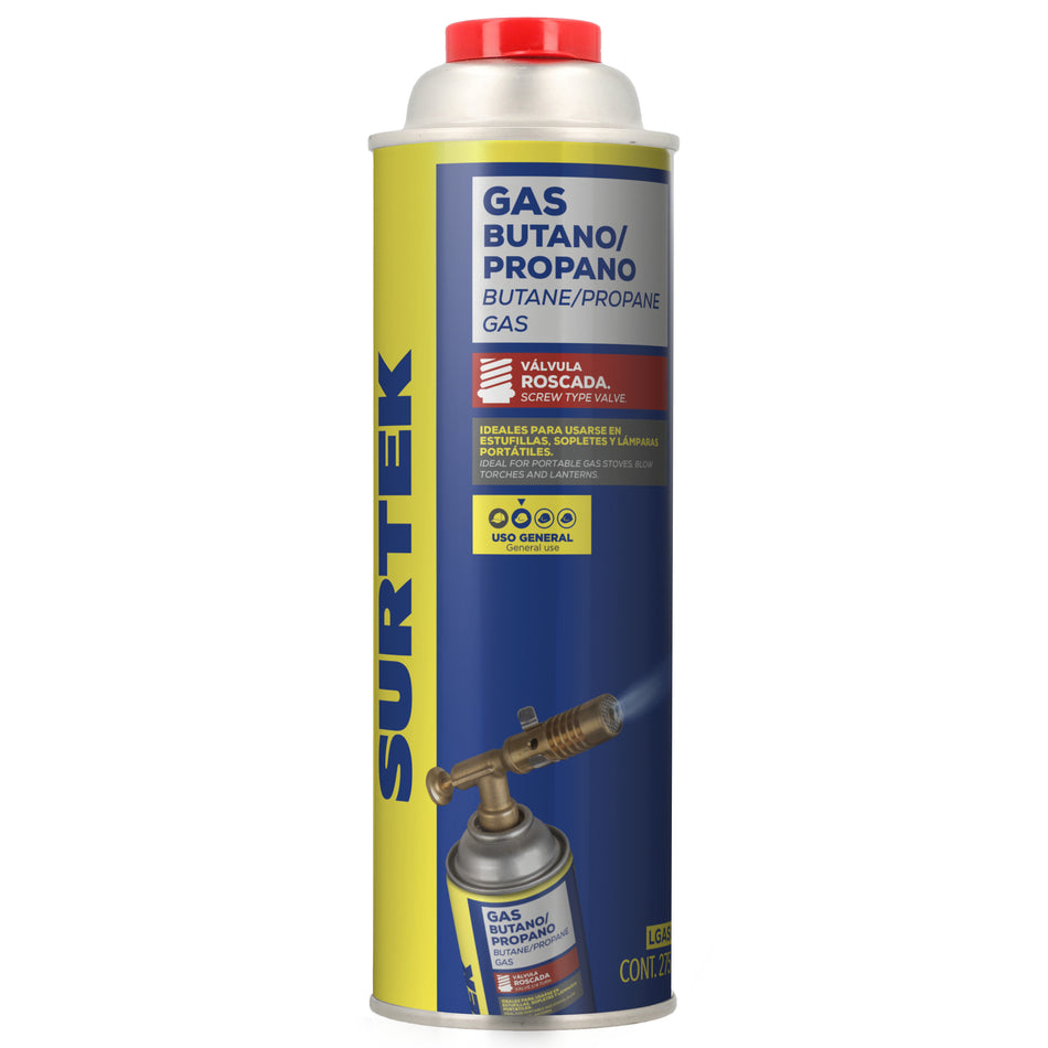 LATA DE GAS BUTANO/PROPANO CON VALVULA ROSCADA 275 G SKU LGASO0