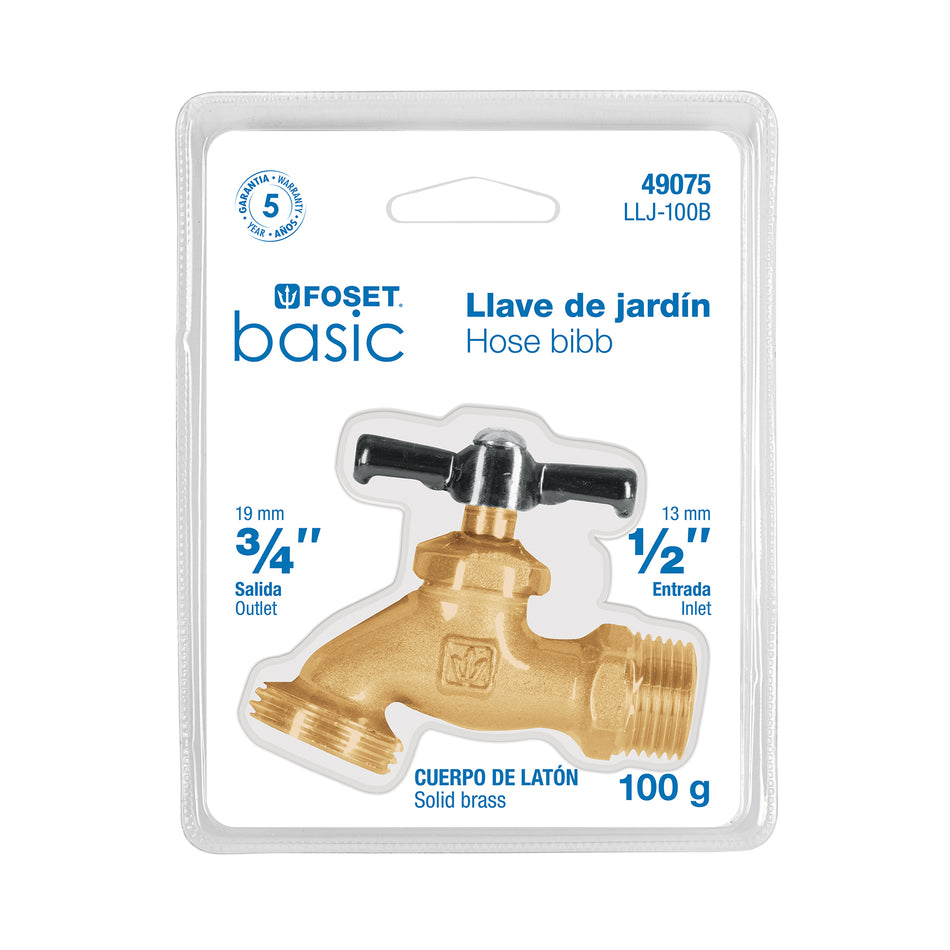 Llave para manguera, latón, 100 gr, 1/2',blister,Foset Basic SKU LLJ-100B