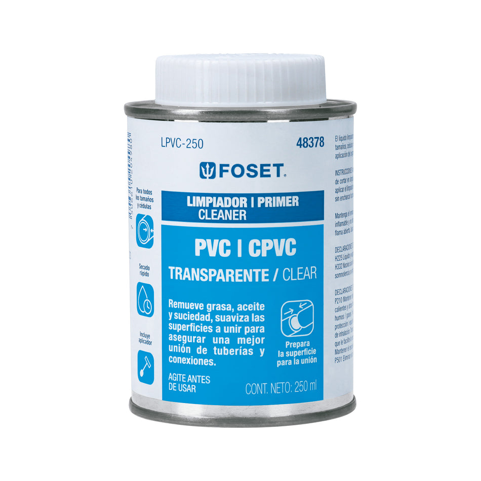 Limpiador para PVC y CPVC en lata, 250ml, Foset SKU LPVC-250