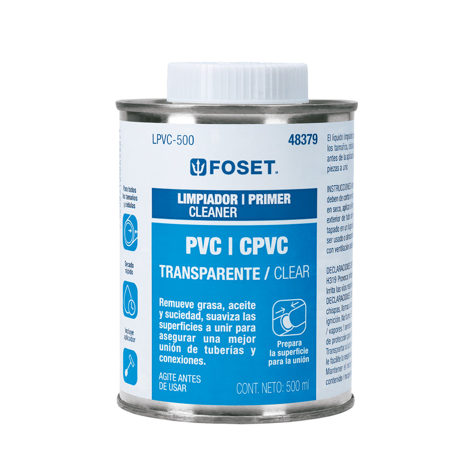 Limpiador para PVC y CPVC en lata, 500ml, Foset SKU LPVC-500