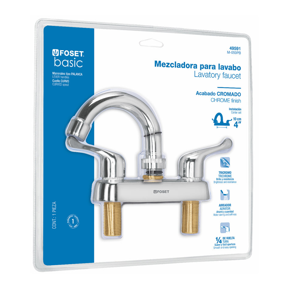 Mezcladora manerales palanca cuello curvo para lavabo, Basic SKU M-050PB