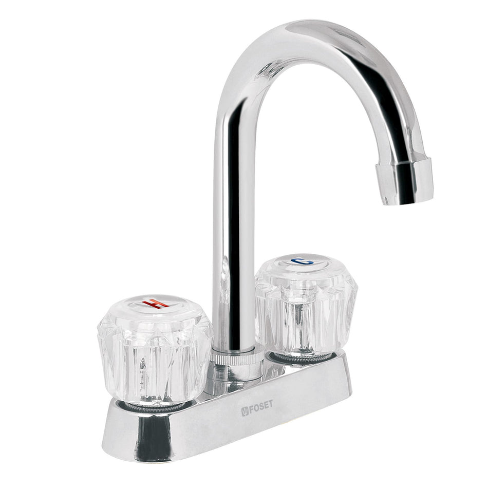 Mezcladora 4' para lavabo, cuello bar, manerales de acrílico SKU M-060A