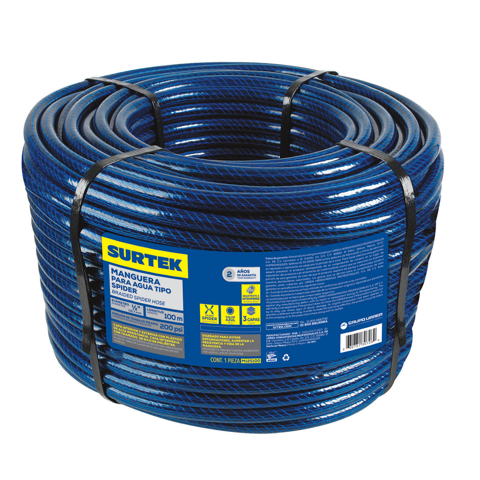 MANGUERA PARA JARDAN TEJIDO SPIDER EN ROLLO 1/2", 100 M SKU M12S1000