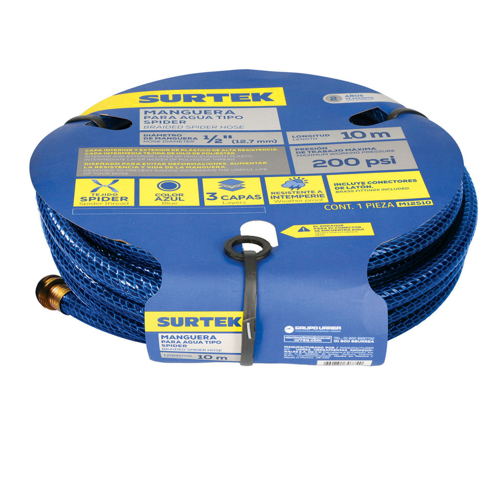 MANGUERA PARA JARDAN TEJIDO SPIDER CON CONECTOR METALICO 1/2", 25 M SKU M12S250