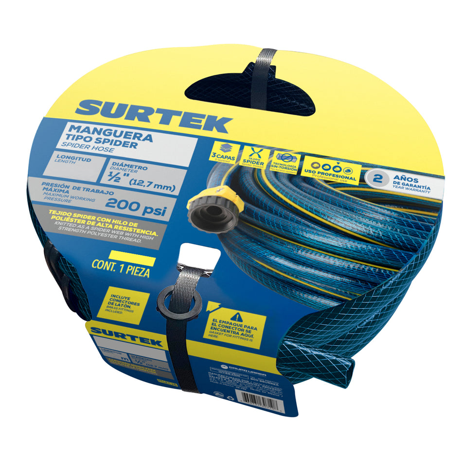 MANGUERA PARA JARDAN SPIDER CON CONECTOR PLASTICO 1/2", 25 M SKU M12S25P0