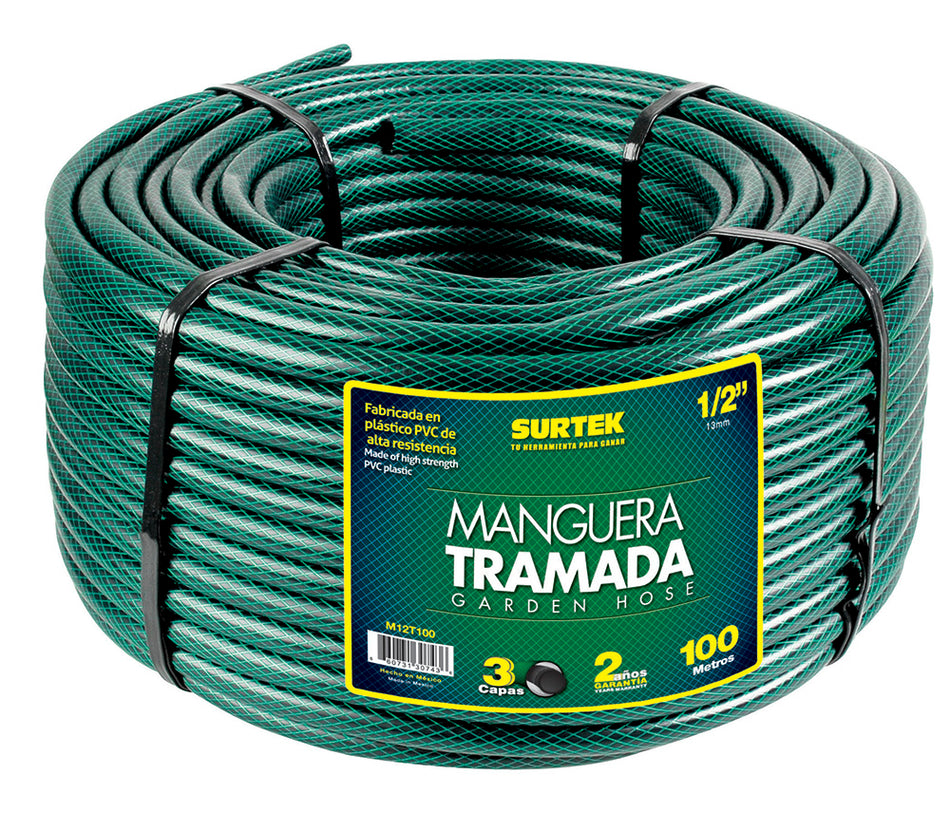 MANGUERA PARA JARDAN TRAMADA VERDE EN ROLLO 1/2", 100 M SKU M12T1000
