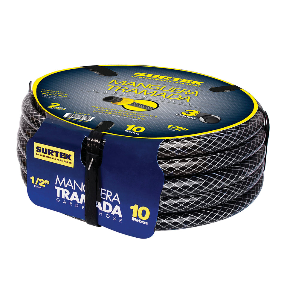 MANGUERA PARA JARDAN TRAMADA GRIS CON CONECTOR PLASTICOS 1/2", 15 M SKU M12T15P0