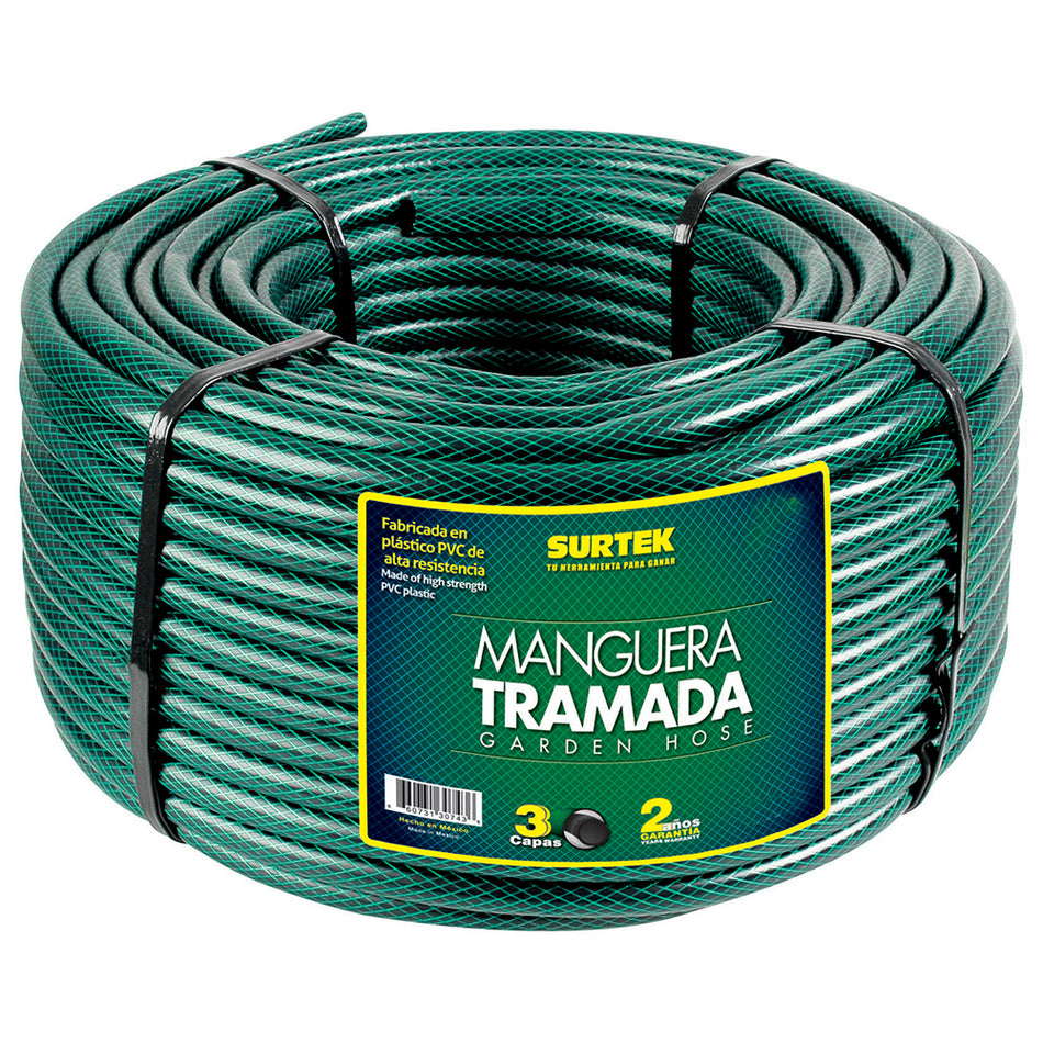 MANGUERA PARA JARDAN TRAMADA VERDE EN ROLLO 1", 100 M SKU M1T1000