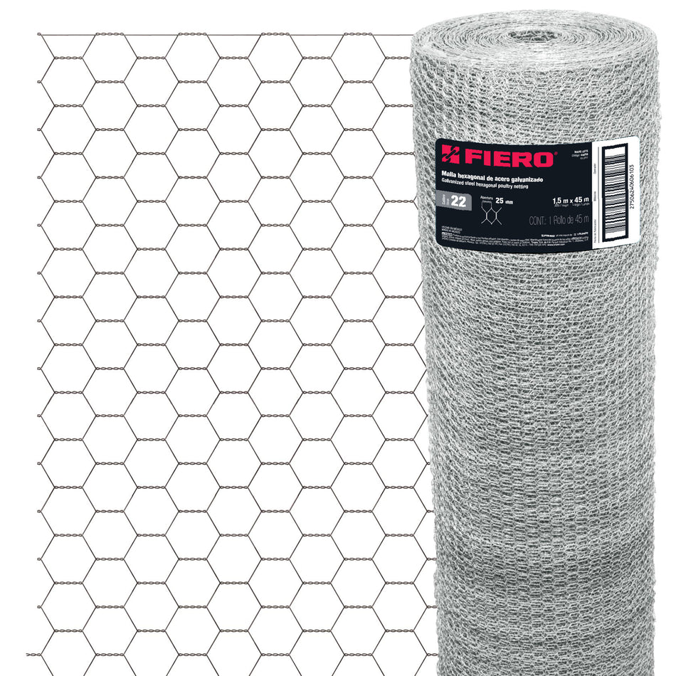 Rollo de malla hexagonal 45m x 1.5m calibre 22 abertura 25mm SKU MAHE-2515