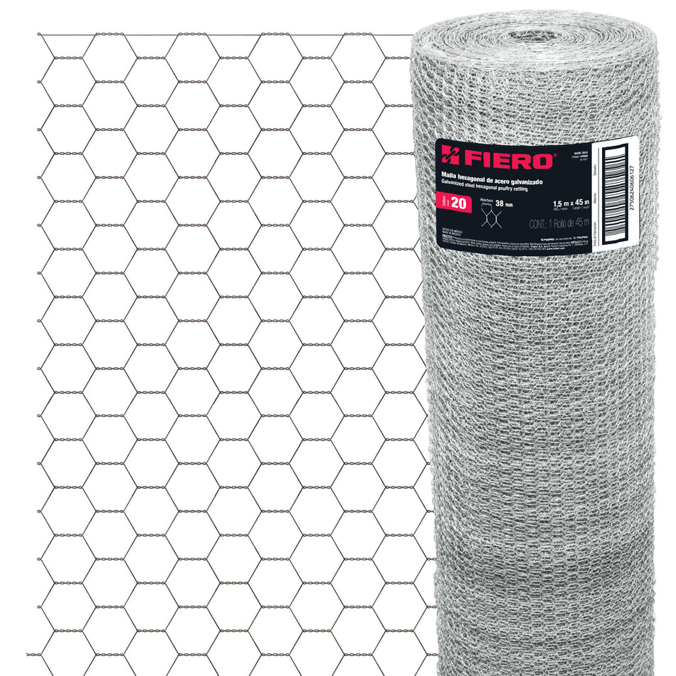 Rollo de malla hexagonal calibre 45mx1.5m 20 abertura 38mm SKU MAHE-3815