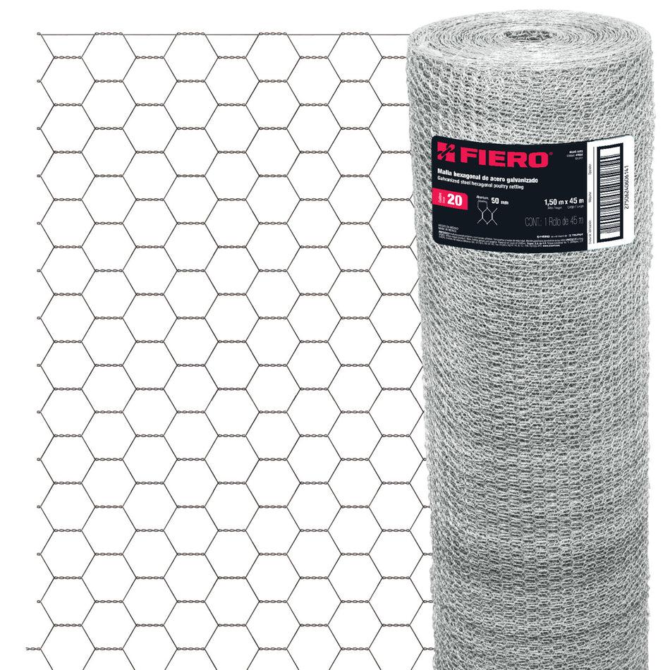 Rollo de malla hexagonal 45mx1.5m calibre 20 abertura 50mm SKU MAHE-5015