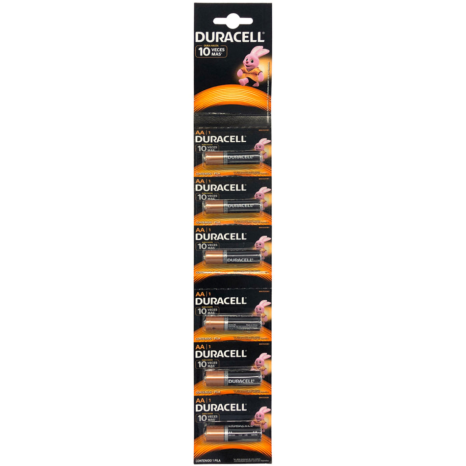 TIRA DE PILAS ALCALINAS DURACELL® "AA", 6 PIEZAS SKU MN1500B10