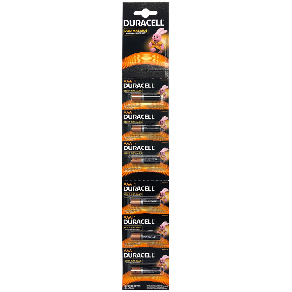 TIRA DE PILAS ALCALINAS DURACELL® "AAA", 6 PIEZAS SKU MN2400B10