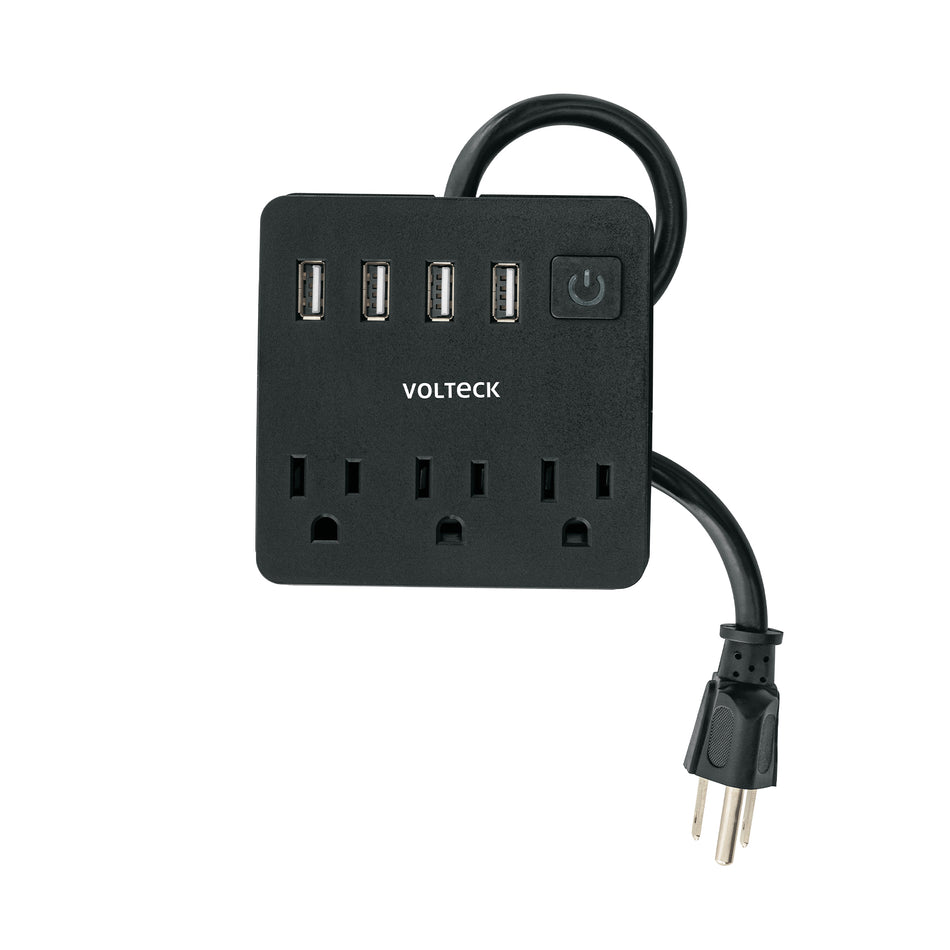 Multicontacto 16 AWG doméstico, 3 entradas 4 ptos USB, negro SKU MUL-3UN0