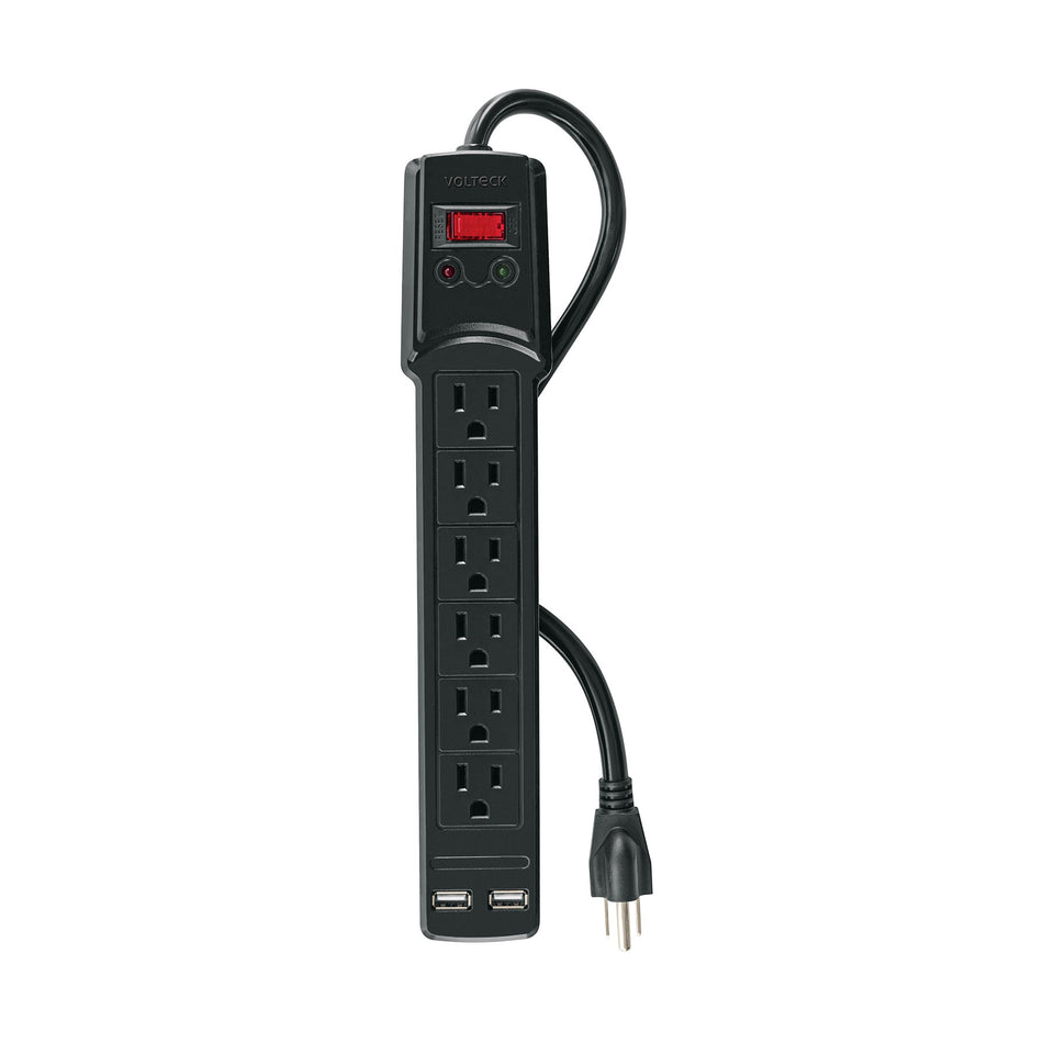 Multicontacto 16 AWG 6 entradas 2 ptos. USB sup. 150J, negro SKU MUL-615UN0