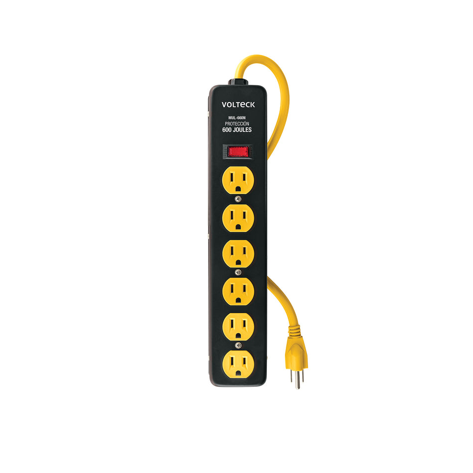 Multicontacto 14 AWG, 6 entradas sup. de picos 600 J, negro SKU MUL-660N0