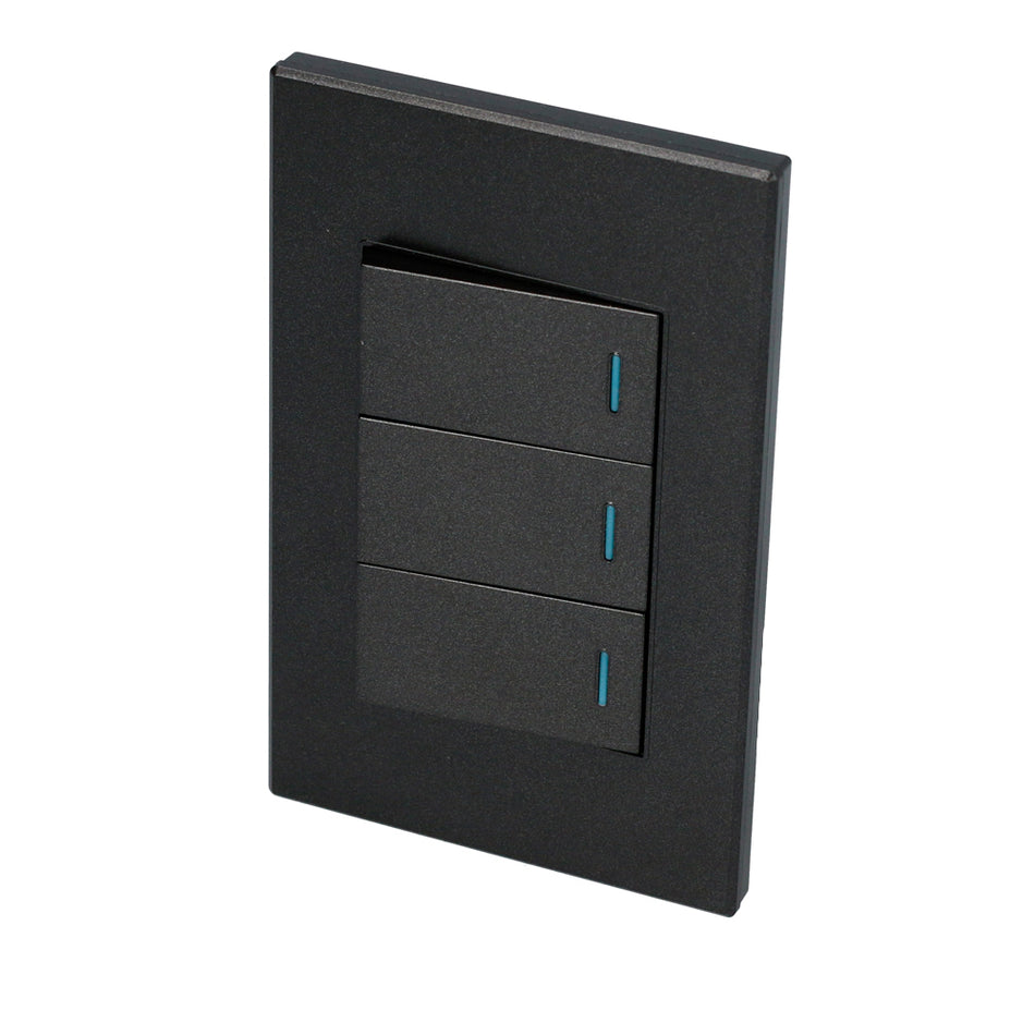 PLACA 3 INTERRUPTOR 1/3, LANEA PREMIUM, COLOR NEGRO SKU P623N0