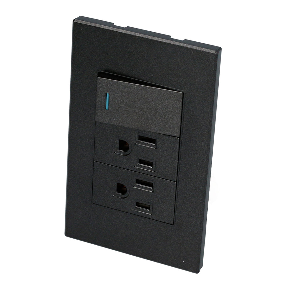 PLACA 1 INTERRUPTOR 2 CONTACTOS 1/3, LANEA PREMIUM, COLOR NEGRO SKU P625N0