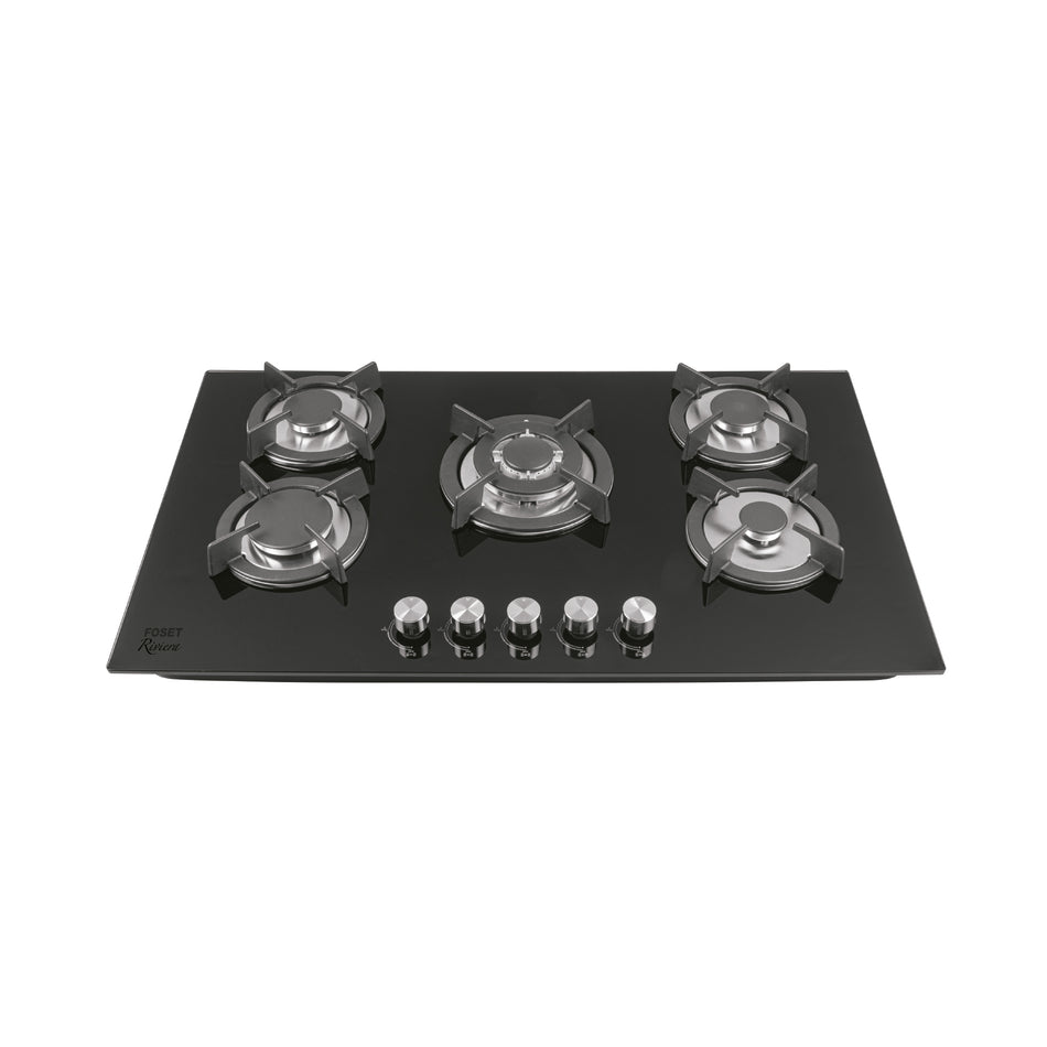 Parrilla gas empotrable 90cm, 5 quem, vidrio negro, Riviera SKU PAE-905GV