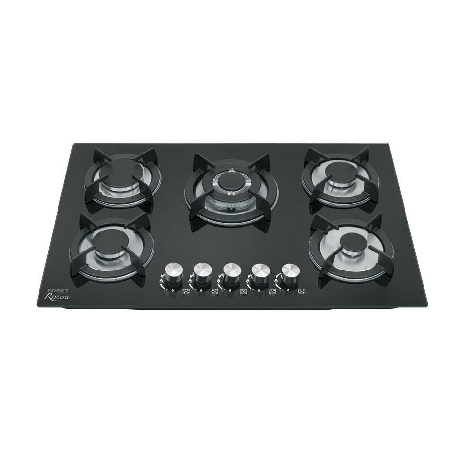 Parrilla gas empotrable 75cm, 5 quem, vidrio negro, Riviera SKU PAE-755GV