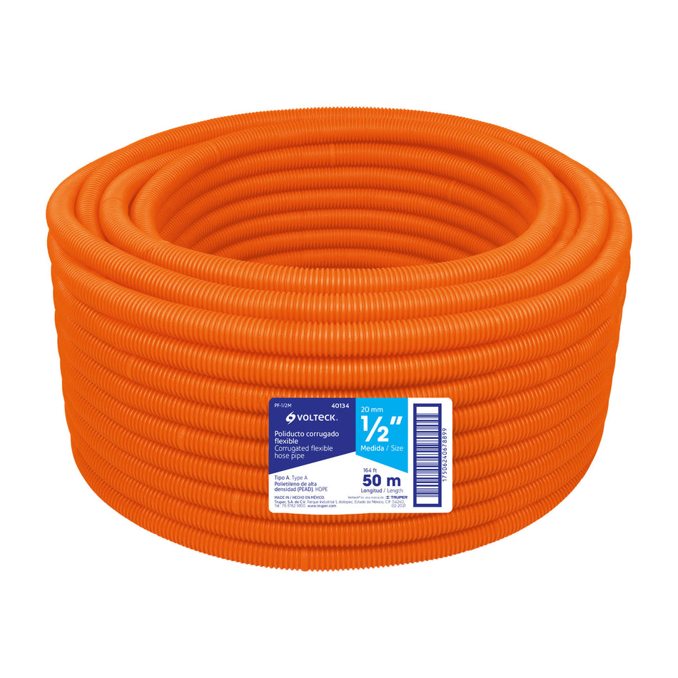 Metro de poliducto 1/2' corrugado flex. s/guía, rollo 50 m SKU PF-1/2M0