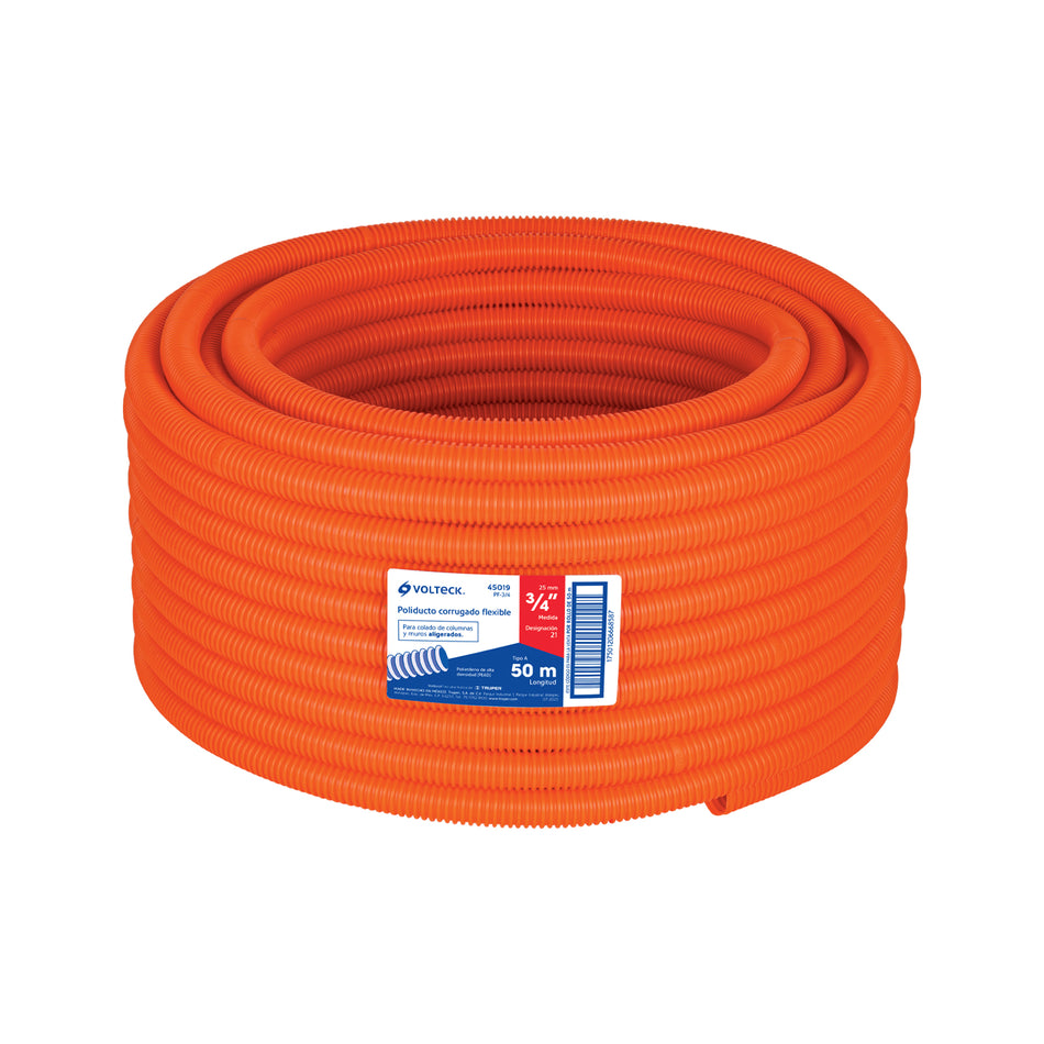 Metro de poliducto 3/4' corrugado flex. s/guía, rollo 50 m SKU PF-3/40