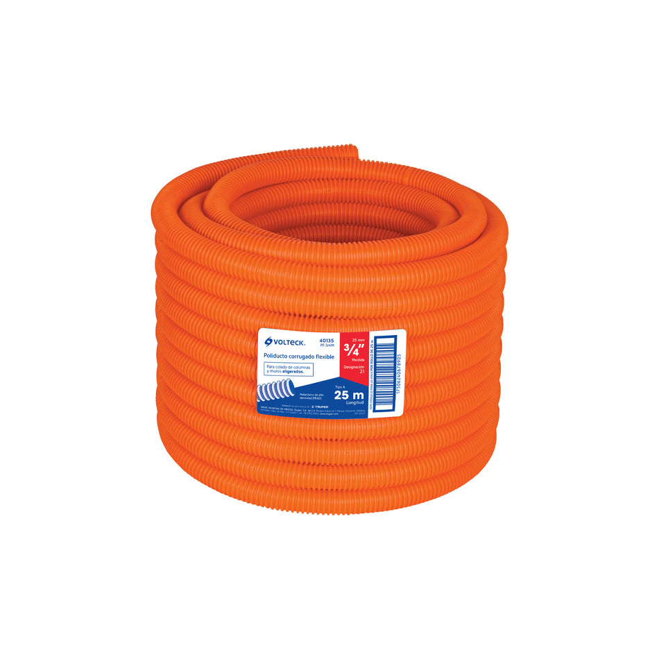 Metro de poliducto 3/4' corrugado flex. s/guía, rollo 25 m SKU PF-3/4M0