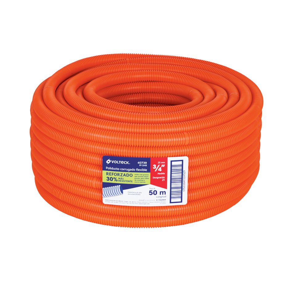 Metro de poliducto 3/4' corrugado flex. reforz. s/guía, 50m SKU PF-3/4R0