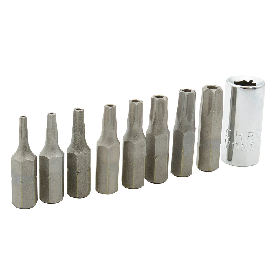 JUEGO DE PUNTAS TORX DE SEGURIDAD HEXAGONO DE 1/4", 9 PIEZAS EN BLISTER SKU PFT90