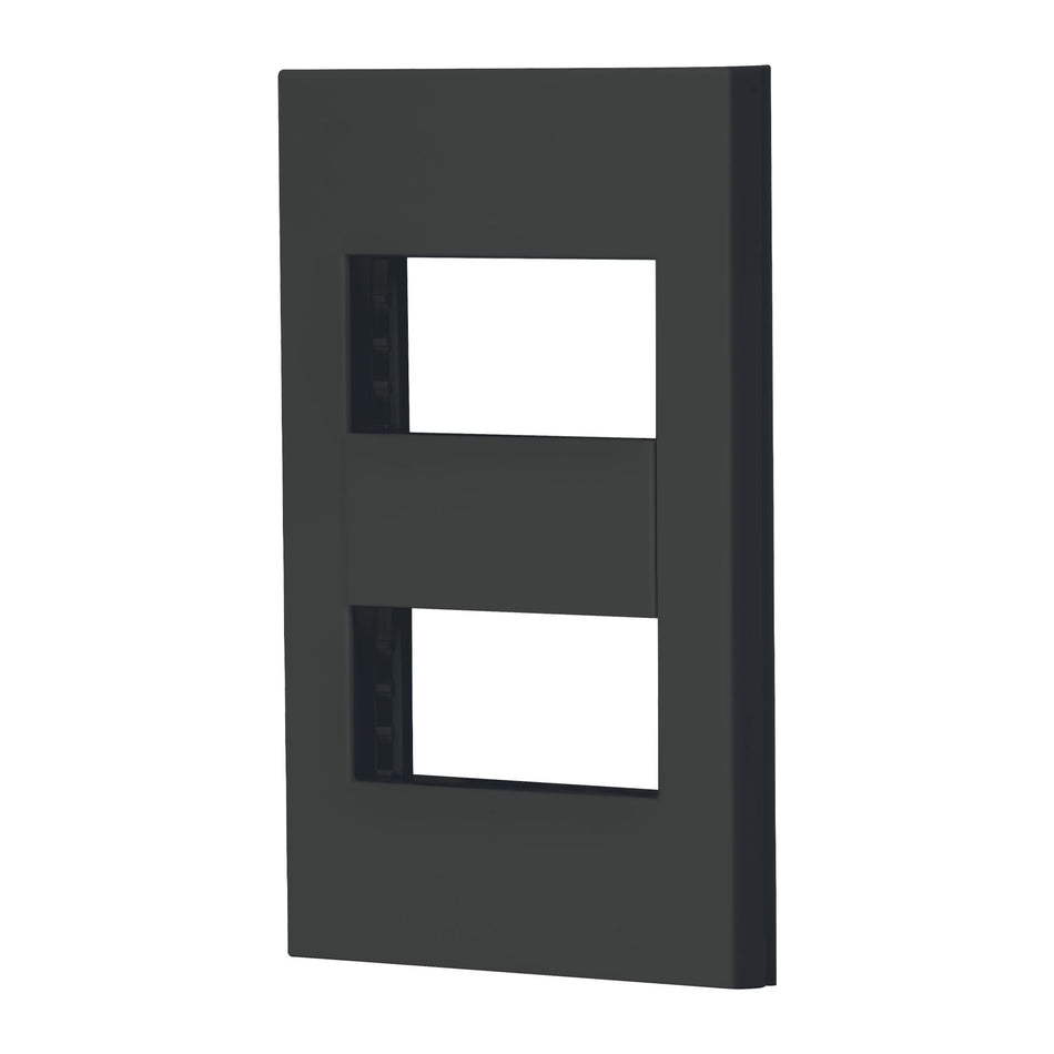 Placa 2 ventanas, 1 módulo, línea Española, color negro SKU PPDO-EN0