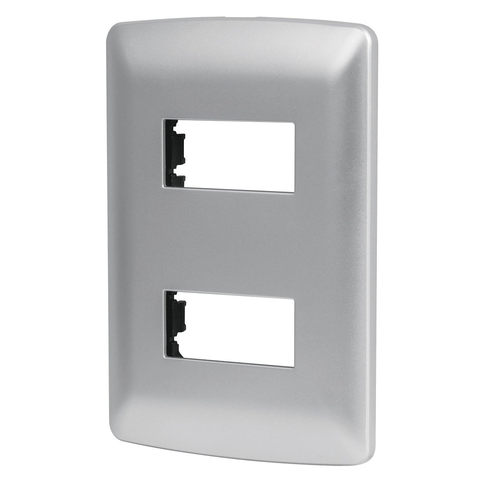 Placa 2 módulos de ABS, línea italiana, color plata, Volteck SKU PPDO-IP0