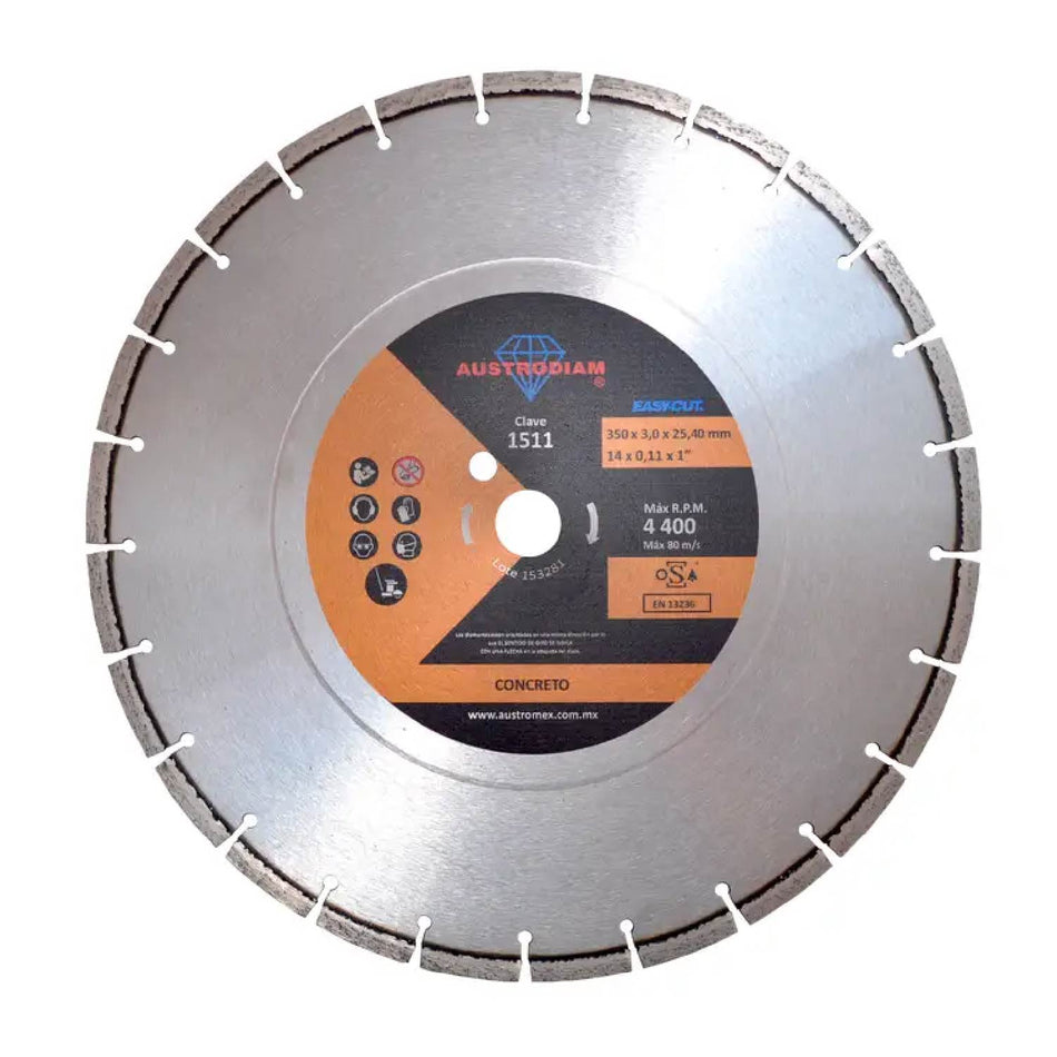 DISCO DE DIAMANTE NARANJA SEGMENTADO CORTE DE CONCRETO CURADO SKU QAX1511