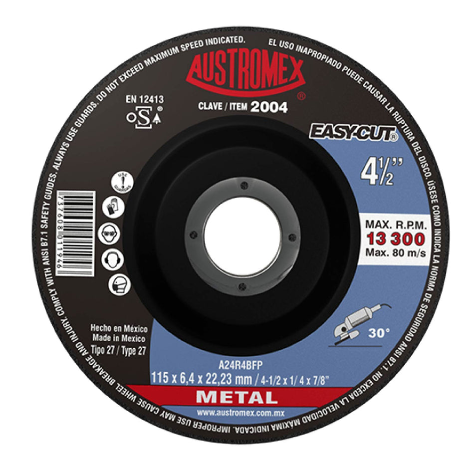 DISCO DE DESBASTE PARA METAL EASY-CUT G-24 4-1/2X1/4X7/8 SKU QAX2004