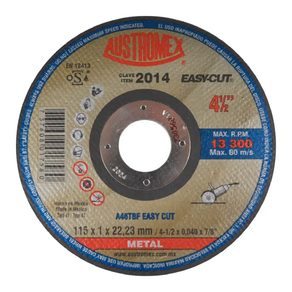 DISCO DE CORTE PARA METAL FERROSO EASY-CUT G-46 4-1/2X0.040X7/8 SKU QAX2014