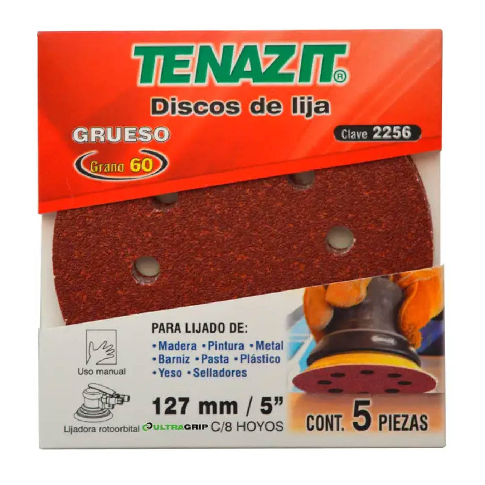 DISCO DE LIJA AUTOADHERIBLE PARA MADERA ROJO G-60 GRUESO 5 SKU QAX2256