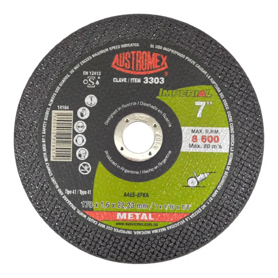 DISCO DE CORTE PARA METAL FERROSO IMPERIAL G-46 7X1/16X7/8 SKU QAX3303