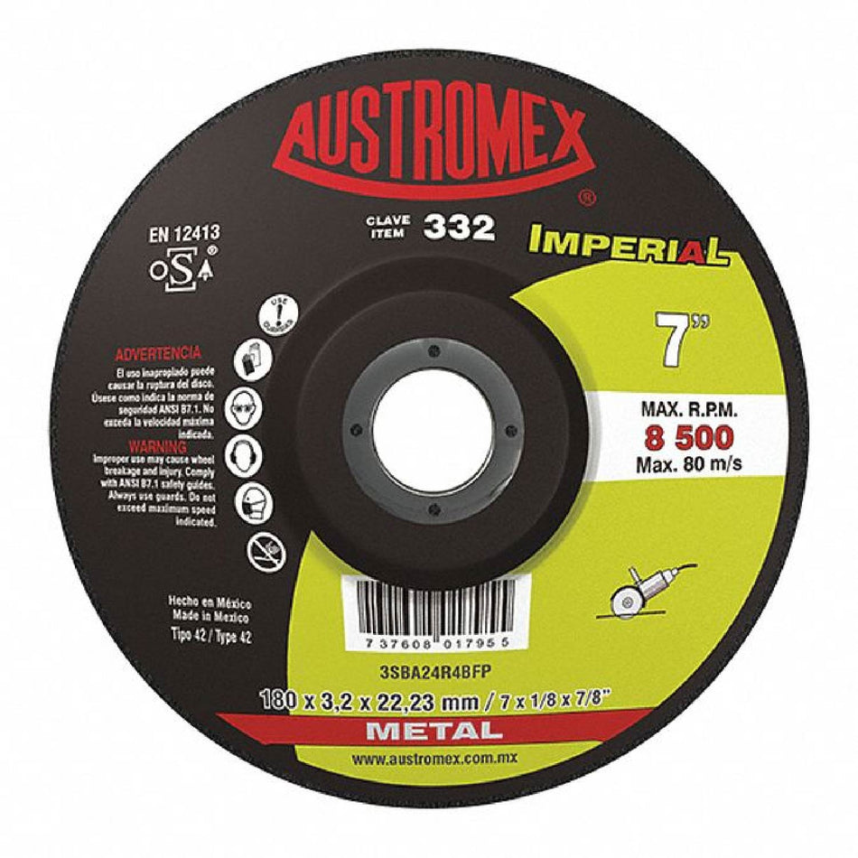 DISCO DE DESBASTE PARA METAL IMPERIAL G-24 7X1/4X7/8 SKU QAX333