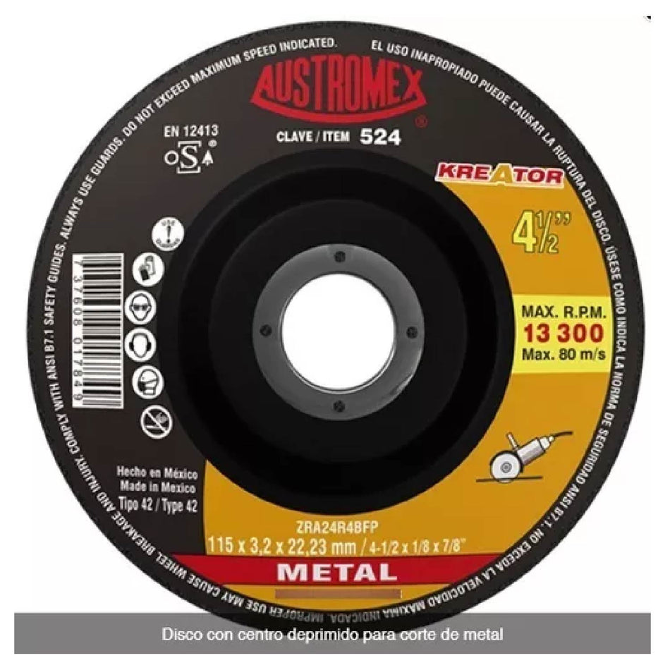 DISCO DE CORTE Y DESBASTE 2 EN 1 PARA ACERO INOXIDABLE Y METAL FERROSO KREATOR G-30 4-1/2X5/32X7/8 SKU QAX3503