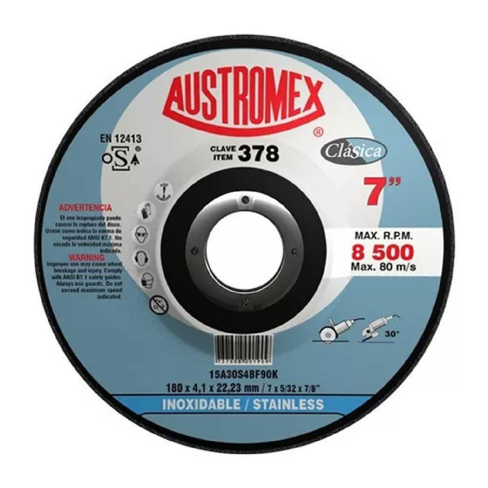 DISCO DE CORTE Y DESBASTE PARA ACERO INOXIDABLE G-30 7X5/32X7/8 SKU QAX378