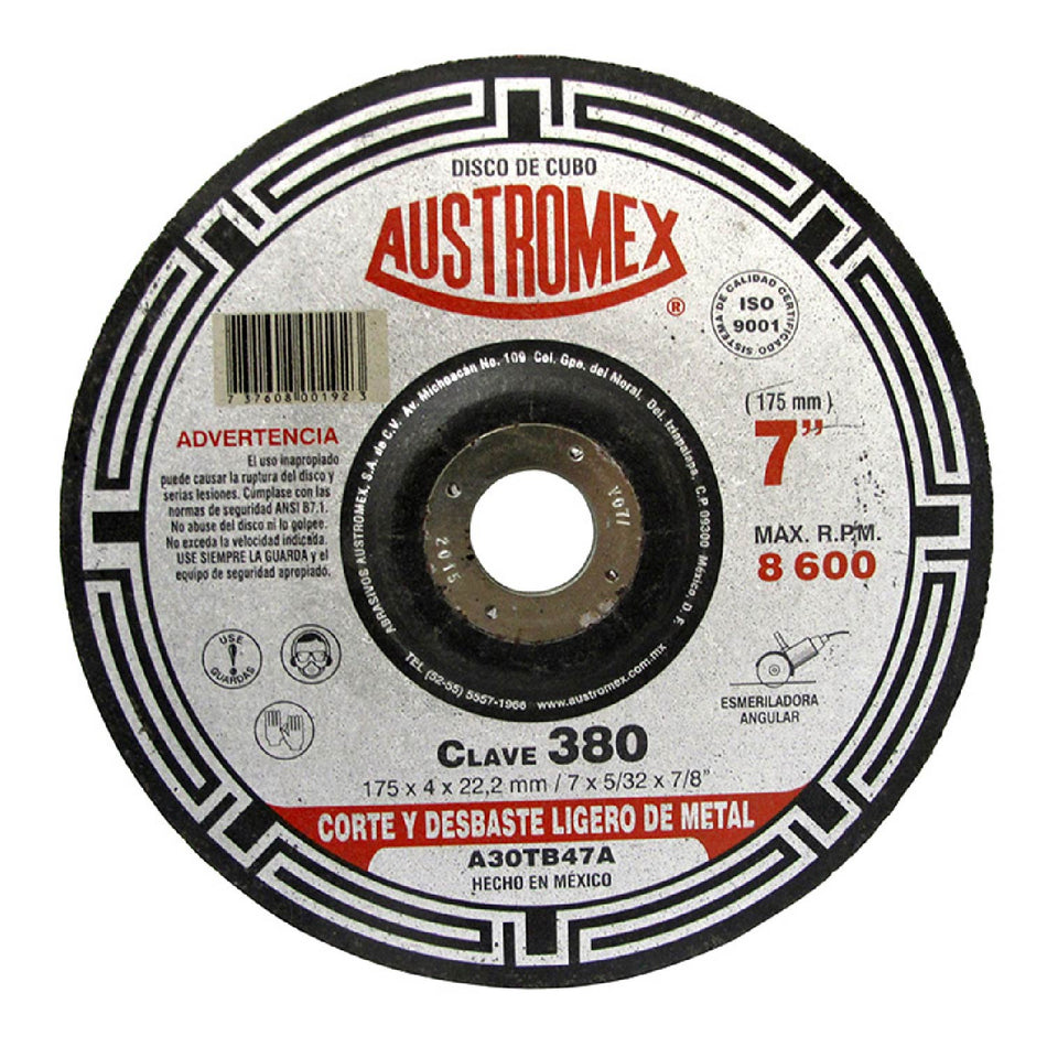 DISCO DE DESBASTE PARA METAL CLISICA G-30 7X1/4X7/8 SKU QAX381