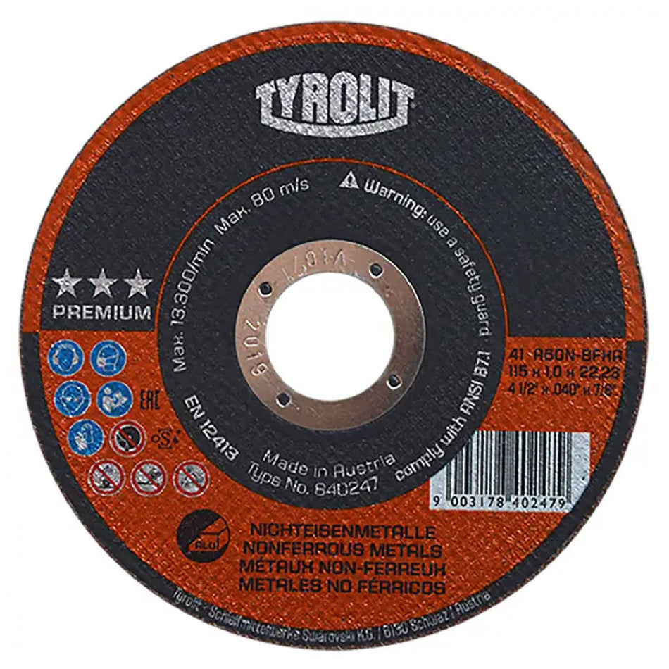 DISCO DE CORTE ALUMINIO TYROLIT 4.5 X 1.0 MM SKU QAX4251