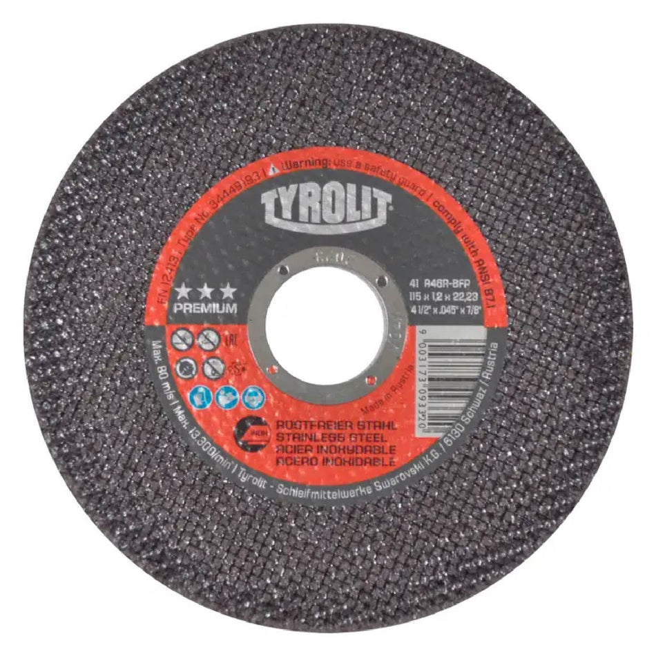 DISCO DE CORTE EXTRADELGADO PARA ACERO INOXIDABLE TIROLIT G-64 4 1/2X3/64X7/8 SKU QAX4263