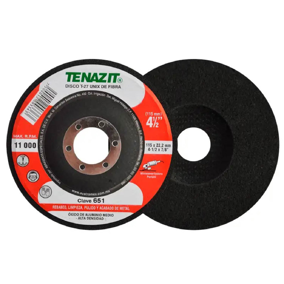 DISCO DE FIBRA TIPO 27 UNIX GRANO MEDIANO 4-1/2X7/8 SKU QAX651