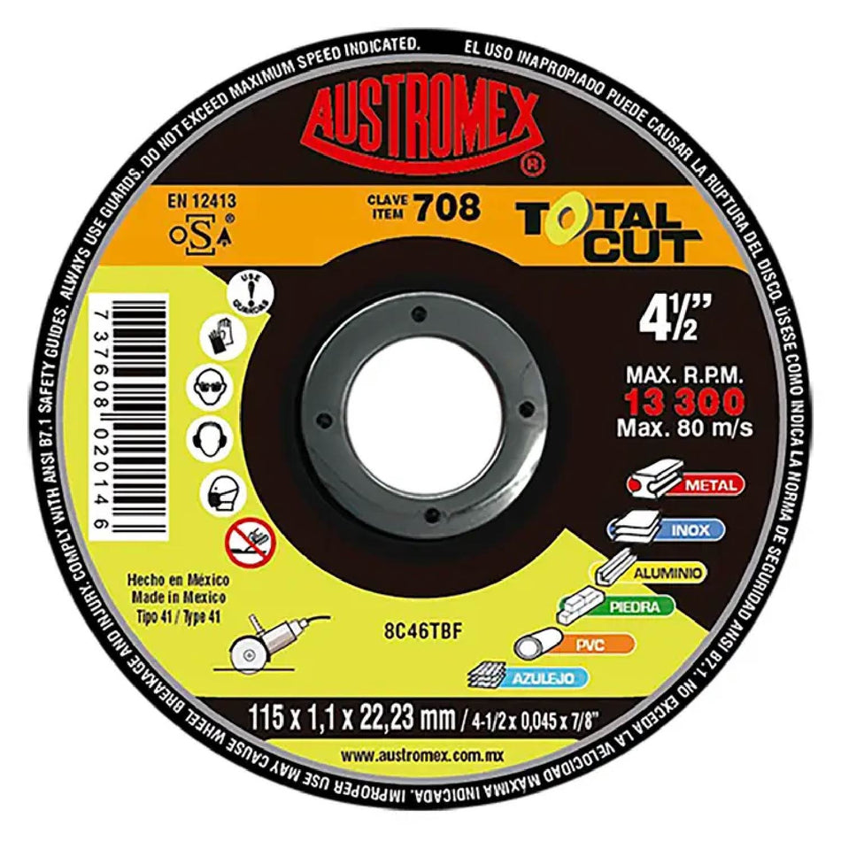 DISCO DE CORTE MULTIPROPÓSITO TOTAL CUT G-46 4-1/2X0.045X7/8 SKU QAX708