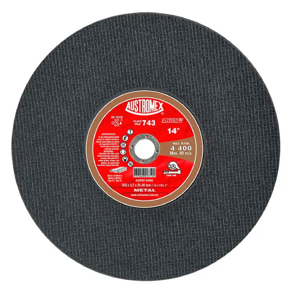 DISCO DE CORTE PARA METAL SÓLIDO HUM G-30 14X1/8X1 SKU QAX733