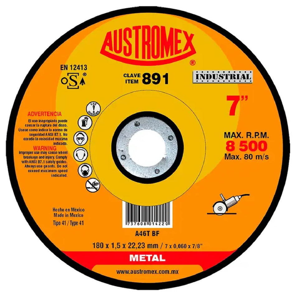 DISCO DE CORTE PARA ACERO INOXIDABLE INDUSTRIAL G-46 7X1/16X7/8 SKU QAX877 SKU QAX877