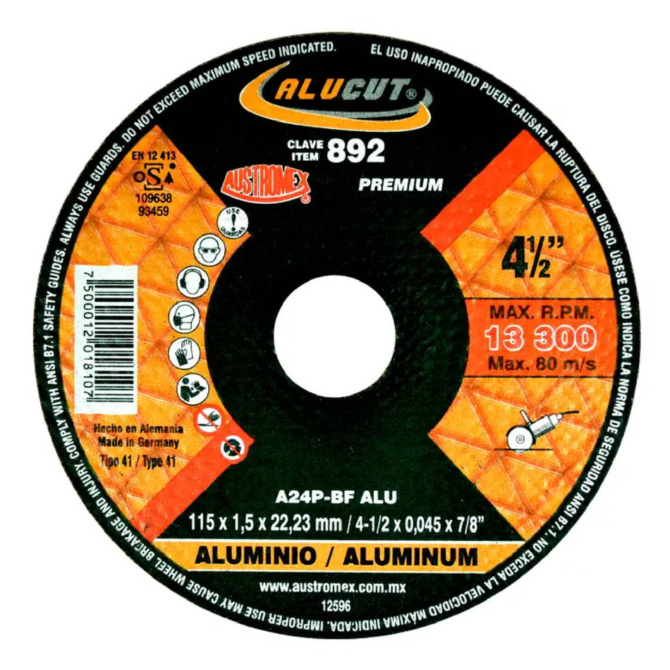 DISCO DE CORTE PARA ALUMINIO ALUCUT G-24 4-1/2X0.06X7/8 SKU QAX892 SKU QAX892